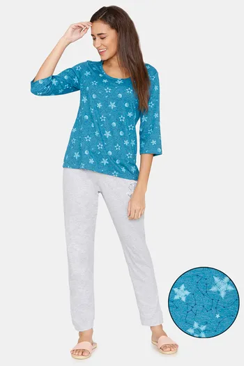 Buy Rosaline Starry Nights Knit Cotton Pyjama Set - Crystal Teal